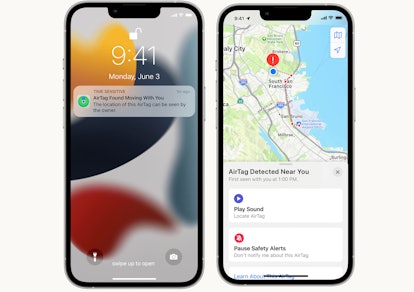 Screenshot showing Apple Unknown Airtag detected near you notification