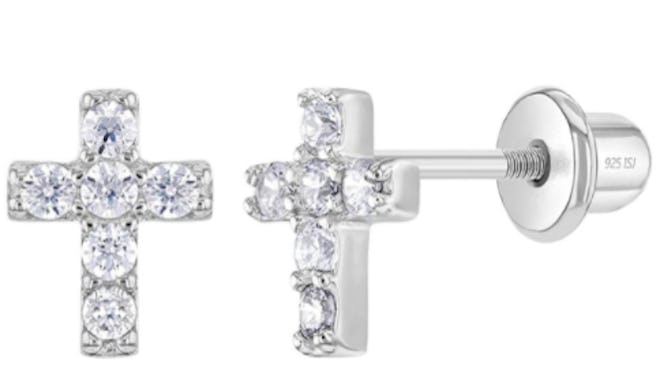 Cross Earrings are the best hypoallergenic baby earrings with safety backs