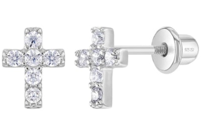 Cross Earrings are the best hypoallergenic baby earrings with safety backs