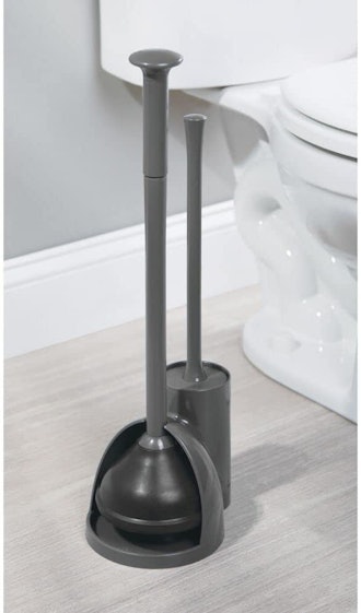 mDesign Slim Plastic Toilet Bowl Brush Cleaner and Plunger