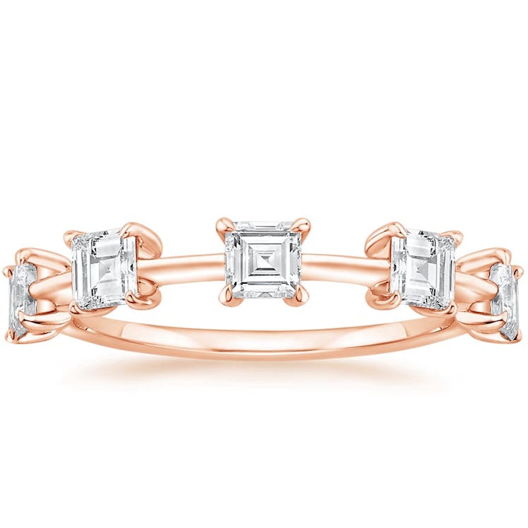 spaced carre-cut diamond engagement ring in rose gold