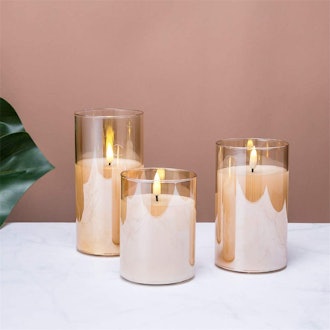 Eywamage Glass Flickering Flameless Candles with Remote (3-Pack)