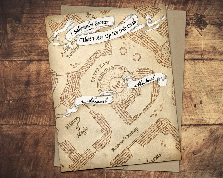 This Marauder map card is part of the 'Harry Potter'-themed Valentine's Day cards on Etsy. 