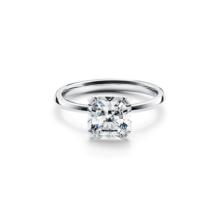 a mixed-cut square diamond platinum engagement ring