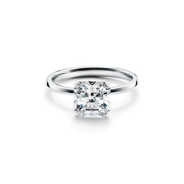 a mixed-cut square diamond platinum engagement ring