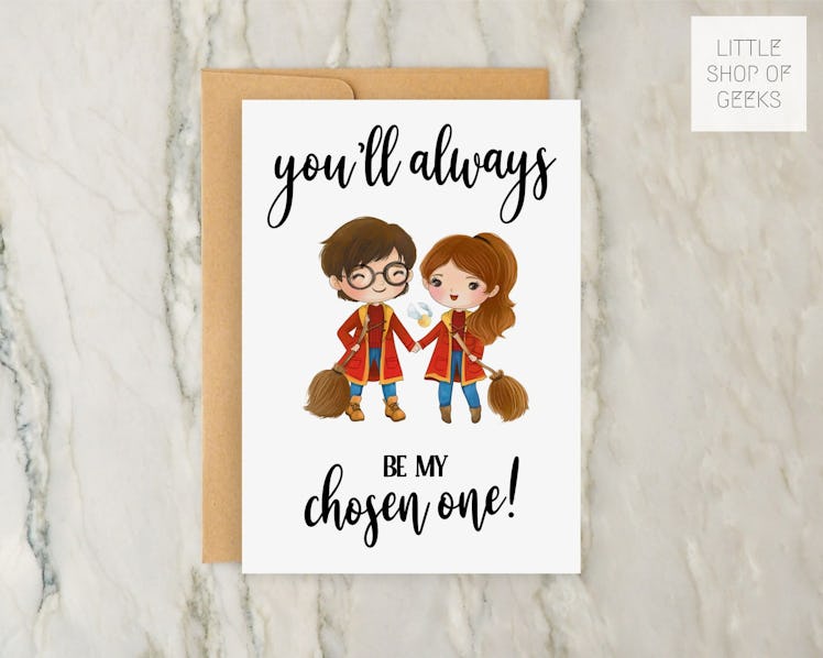 This card is part of the 'Harry Potter'-themed Valentine's Day cards on Etsy. 