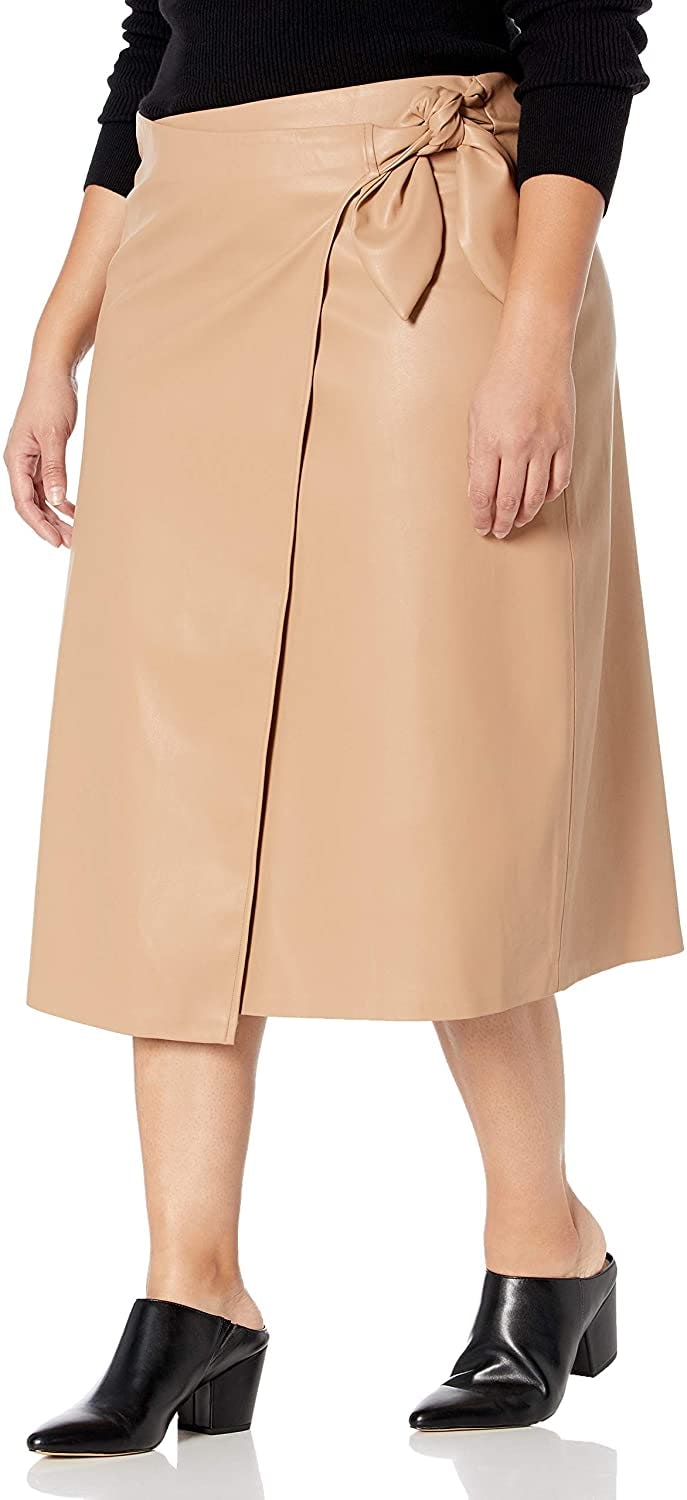 The Drop Manon Faux Leather Wrap Front Midi Skirt