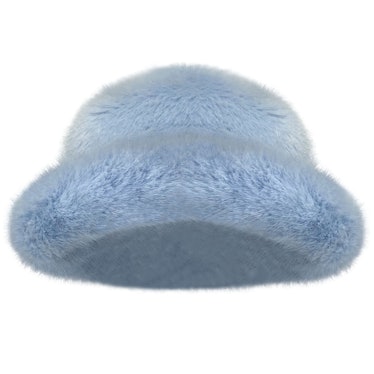 Emma Brewin blue fuzzy hat.