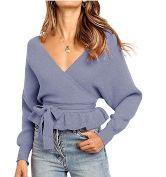 ZESICA Women's Wrap Belted Waist Sweater