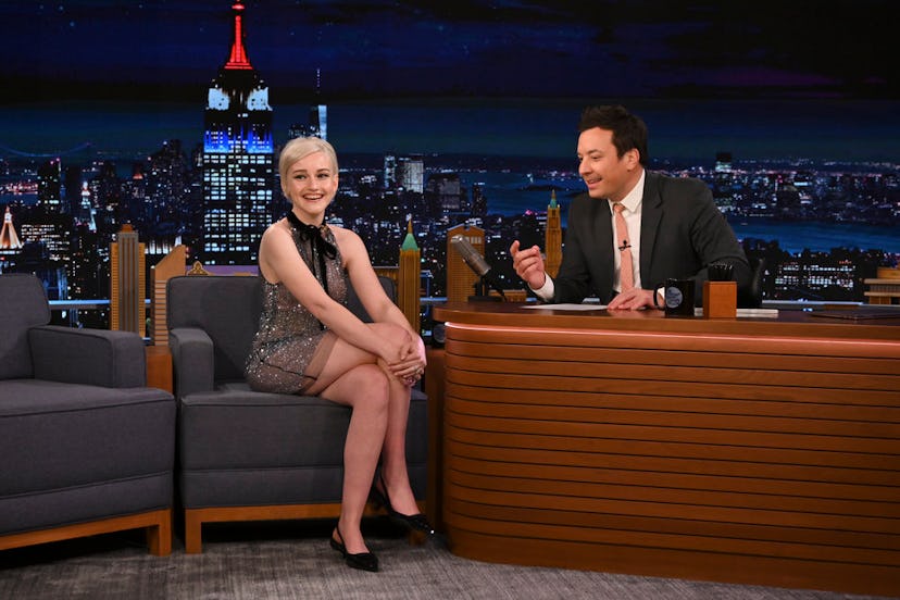THE TONIGHT SHOW STARRING JIMMY FALLON -- Episode 1597 -- Pictured: (l-r) Actress Julia Garner durin...