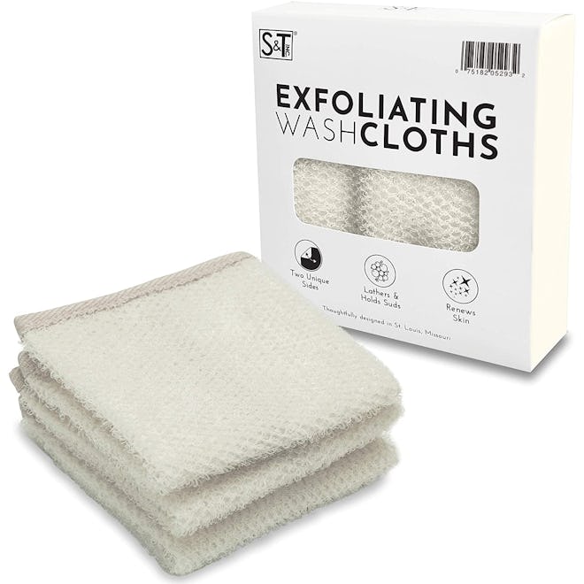 S&T Inc. Dual-Sided Exfoliating Wash Cloths (3-Pack)