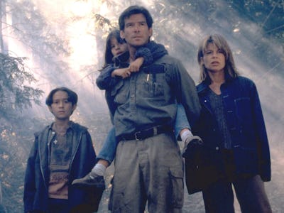 Pierce Brosnan and Linda Hamilton in Dante's Peak, the last great disaster movie