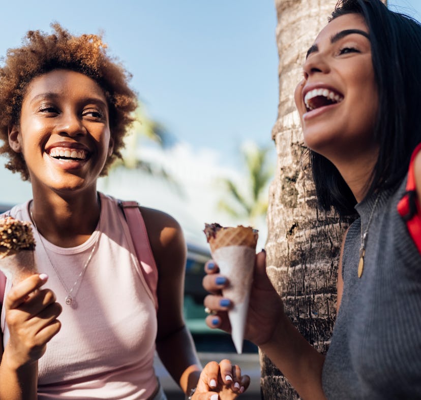 Two young women enjoying Jeni's Ice Cream for Breakfast Giveaway.