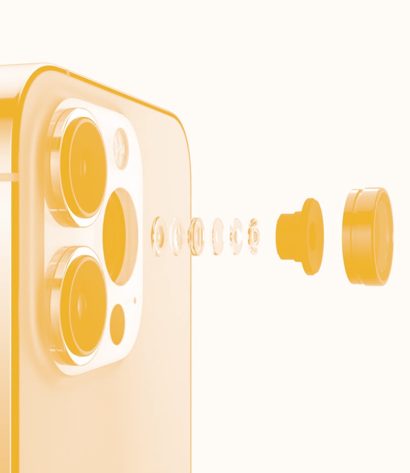 iPhone 13 Pro camera system with disassembled ultrawide lens.