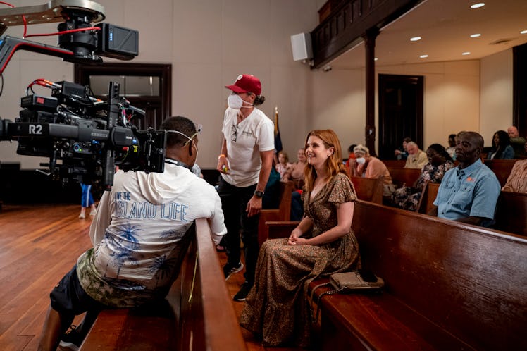 Director Mykelti Williamson, Joanna Garcia Swisher as Maddie Townsend filming Sweet Magnolias