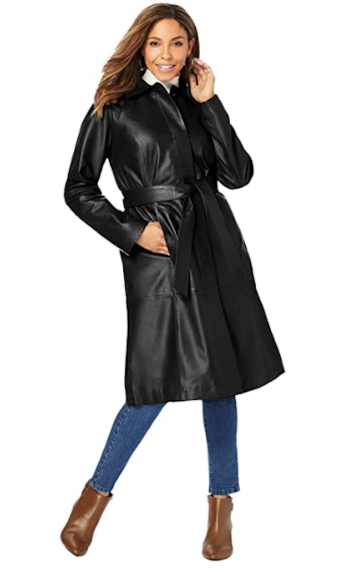 Jessica London Plus Size Leather Trench Coat