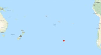 point nemo seen on a map between chile and new zealand