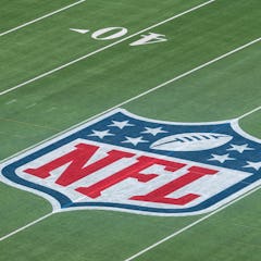 NFL logo on sofi stadium field, home of the 2022 super bowl 56