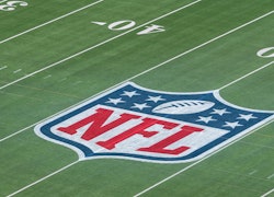 NFL logo on sofi stadium field, home of the 2022 super bowl 56