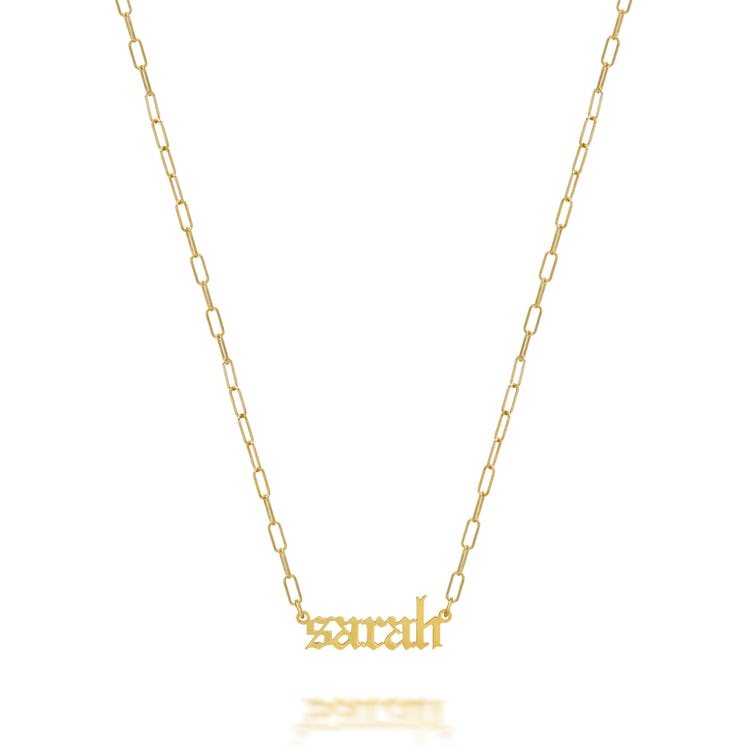 Sarah Chloe custom gold necklace.