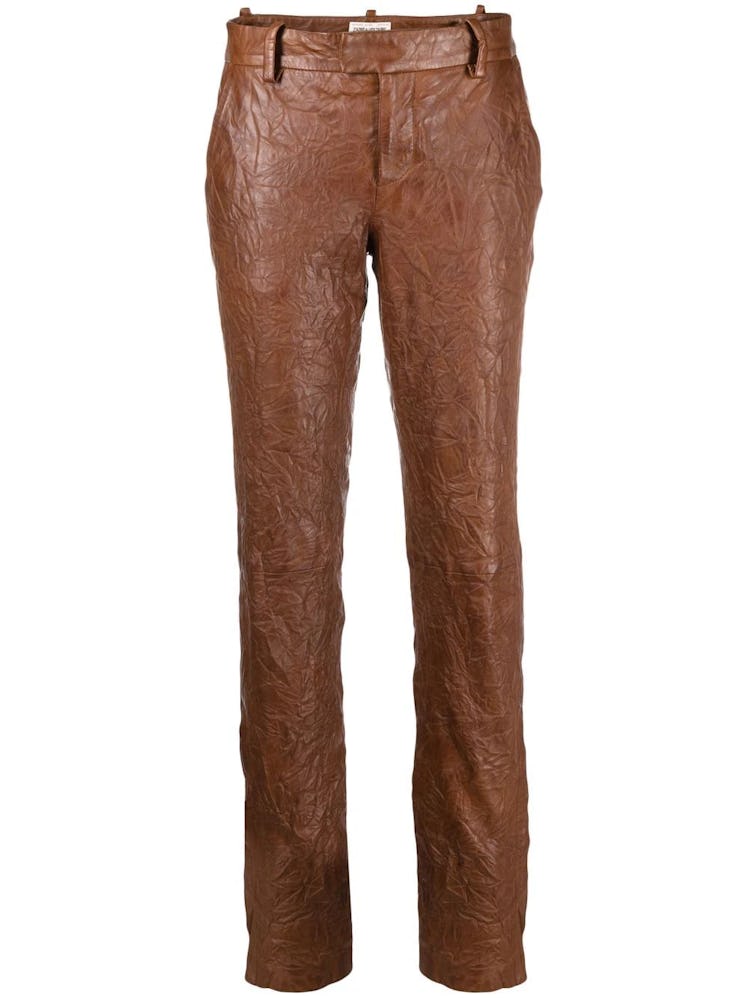 Zadig&Voltaire low-rise brown leather pants.