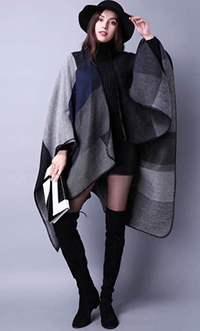 KirGiabo Plaid Sweater Poncho Cape