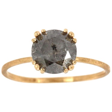 14K Yellow Gold Delicate Round Salt and Pepper Diamond Ring