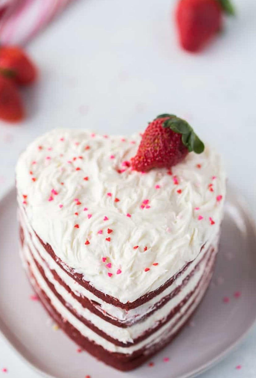 This red velvet cake is one heart-shaped Valentine's Day dessert to make.