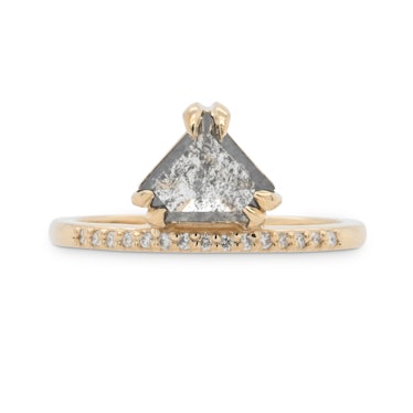 shield cut salt and pepper diamond engagement ring