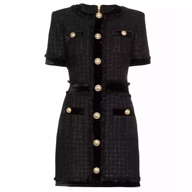 USBECKHAM Black Tweed Gold Buttons Dress