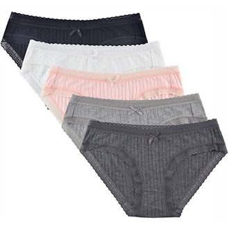 KNITLORD Lace Trim Bikini Panties (5-Pack)