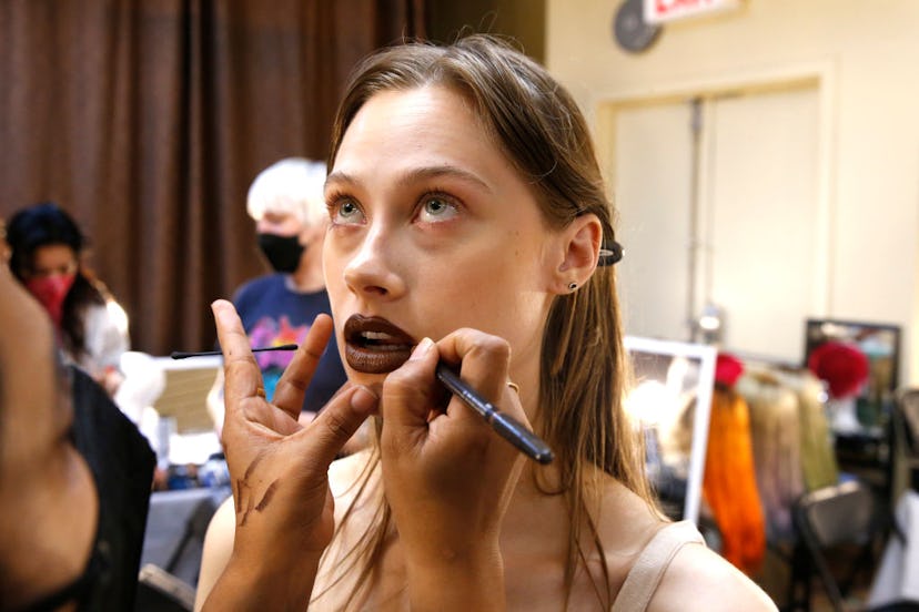 NYFW model backstage brown lipstick