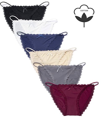 Camelia String Bikini Cotton Panties (6-Pack)