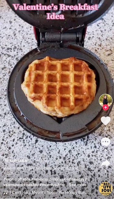 A TikToker shows how to make heart-shaped cinnamon rolls as a Valentine's Day breakfast idea on TikT...