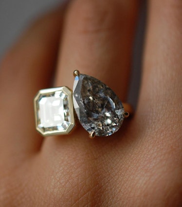toi et moi salt and pepper diamond engagement ring