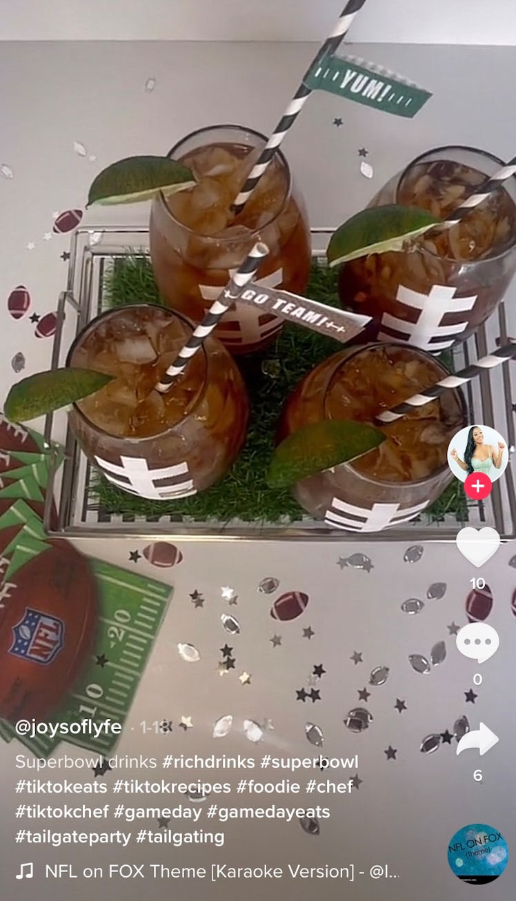 A TikToker shows off some Super Bowl drink recipes on TikTok.