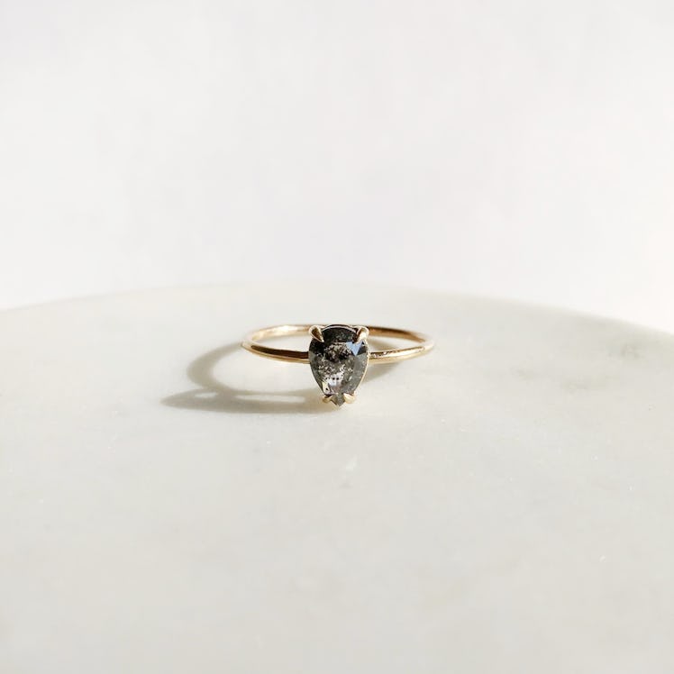 pear salt and pepper diamond engagement ring