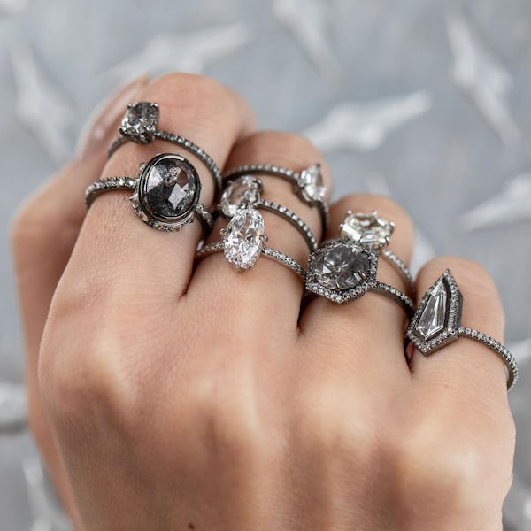 salt and pepper diamond engagement rings by Eva Fehren