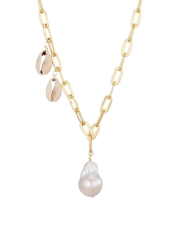Eliou's Paxi 14K Gold-Plated, Freshwater Baroque Pearl & Cowrie Shell Necklace.