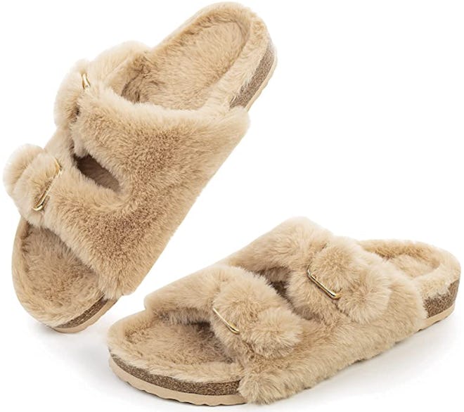 FITORY Faux Fur Cork Sandals