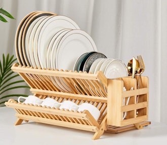 Novayeah Bamboo Dish Drying Rack with Utensil Holder, 3-Tier