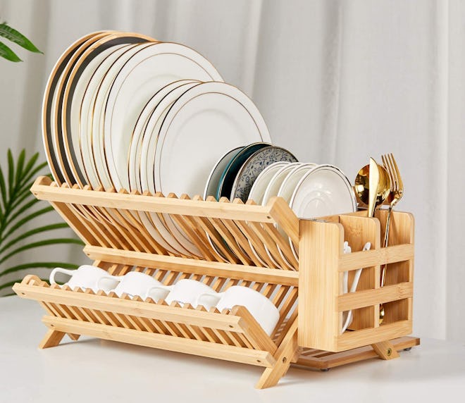 Novayeah Bamboo Dish Drying Rack with Utensil Holder, 3-Tier
