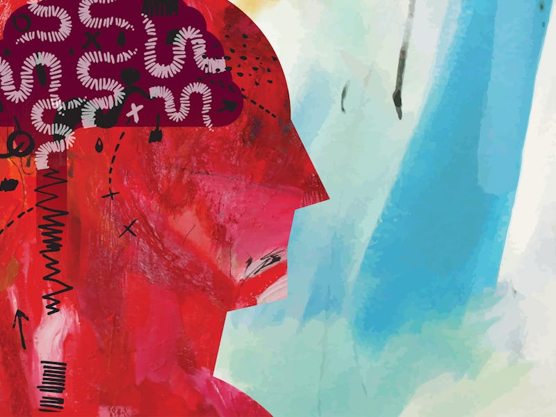 head with chaotic thoughts