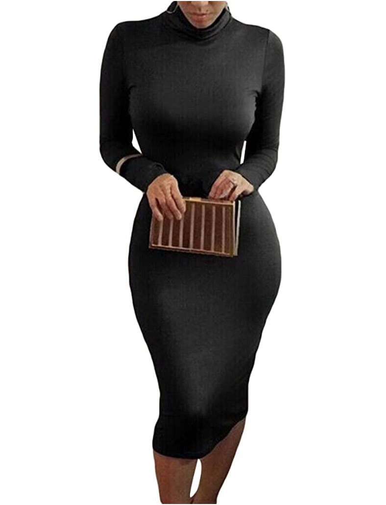Pink Queen Turtleneck Long Sleeve Bodycon Midi Dress