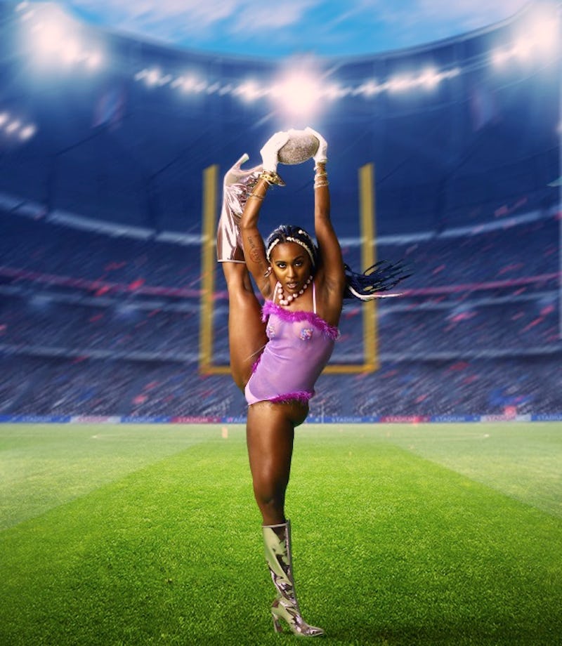 Dancer and activist Taja Riley on a football field