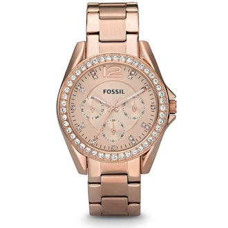 Fossil Riley Stainless Steel Crystal-Accented Multifunction Quartz Watch