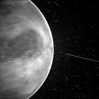 A new image of Venus’ surface, taken by WISPR. Note the darker region in the center.