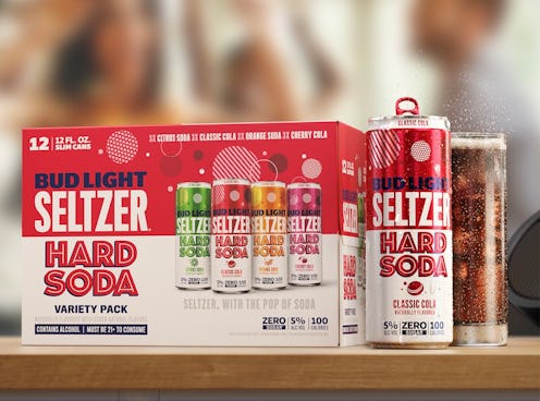 Bud Light Seltzer Hard Soda comes in Cola, Cherry Cola, Citrus, and Orange flavors.