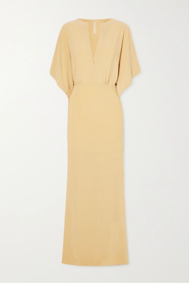 Non-Maternity Dress Brands Norma Kamali yellow stretch jersey maxi with sleeves