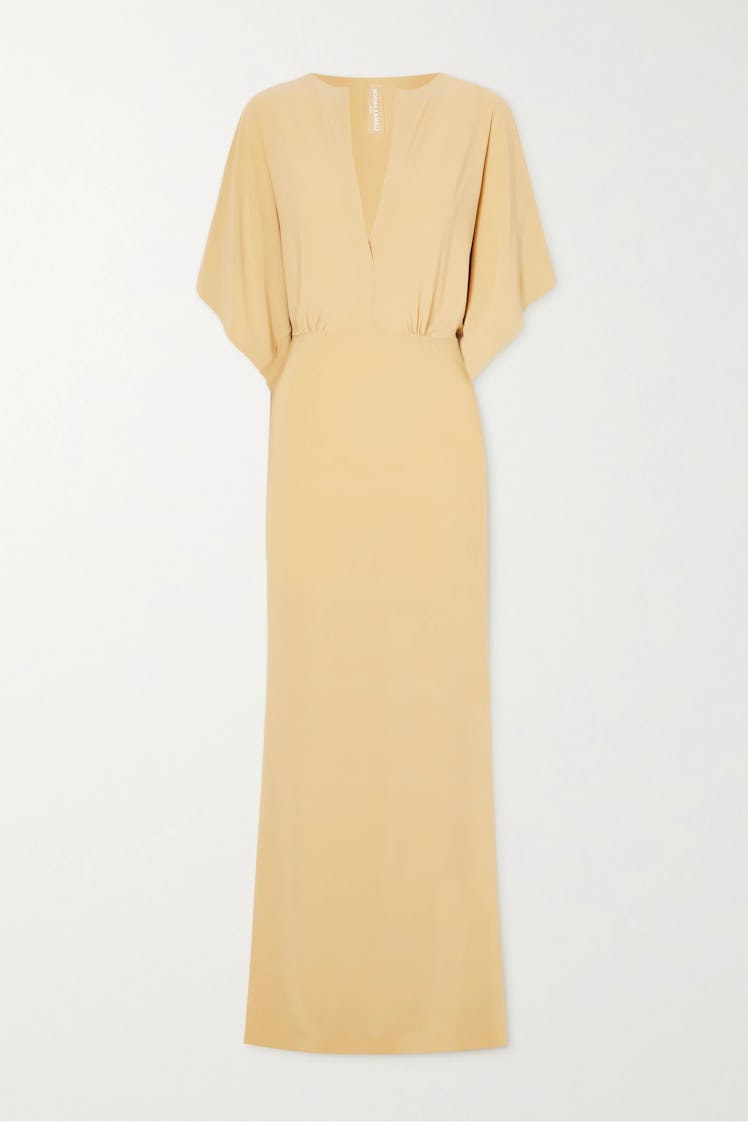 Non-Maternity Dress Brands Norma Kamali yellow stretch jersey maxi with sleeves